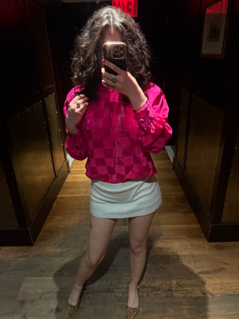 Hot Pink Vintage Pure Silk Checker Blouse